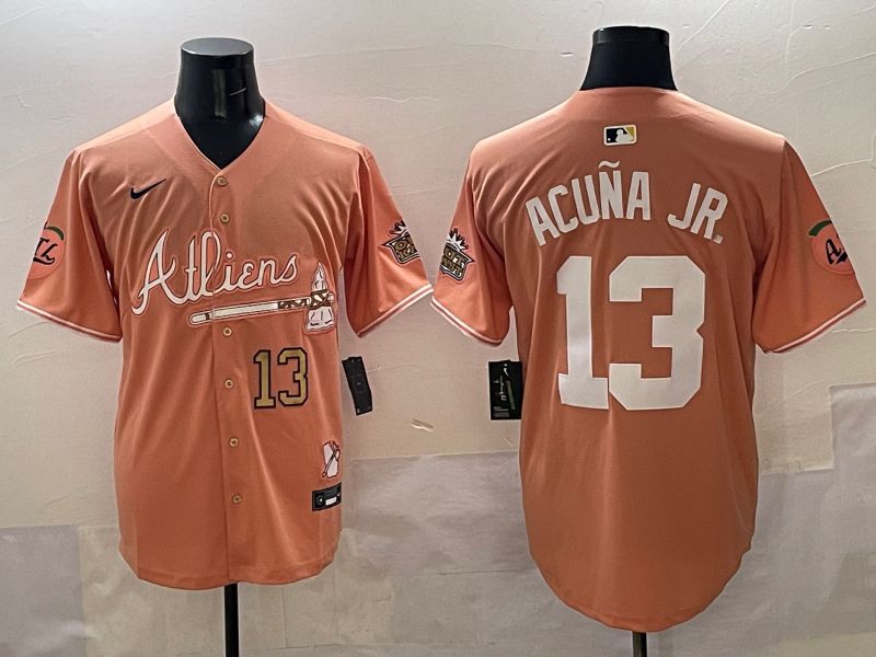 Men Atlanta Braves 13 Acuna jr Orange Five generations Joint Name 2025 Nike MLB Jersey style 5